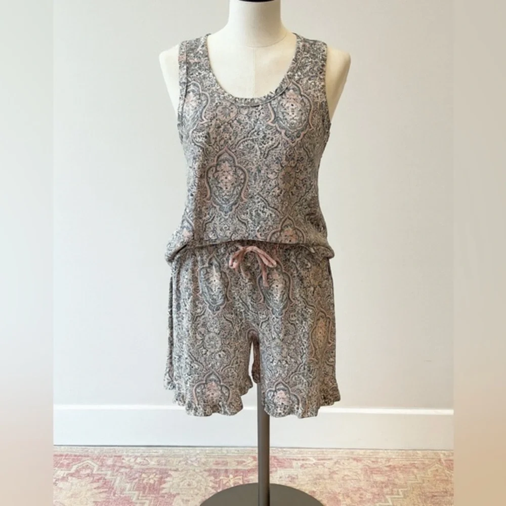 Ink & Ivy Large Women's Super Soft Sleepwear Set - Gray and Pink Tank & Shorts